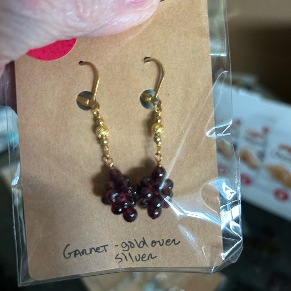 Gold Over Silver Garnet Earrings